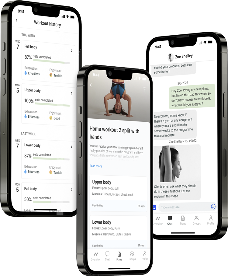 A mockup of the coaching app showcasing the features.